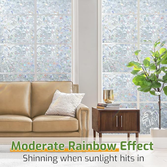 LUTE Rainbow Window Privacy Film, Stained Cling, 35.4" x 78.7" | 3D Decorative - Image 2