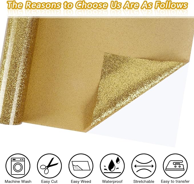 ​TORC Gold Glitter HTV Gold Heat Transfer Vinyl HTV Rolls - Image 2