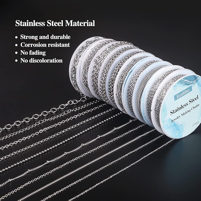 Necklace Chains for Jewelry Making, 78.7 Feet 10 Rolls Stainless Steel Jewelry - Image 4