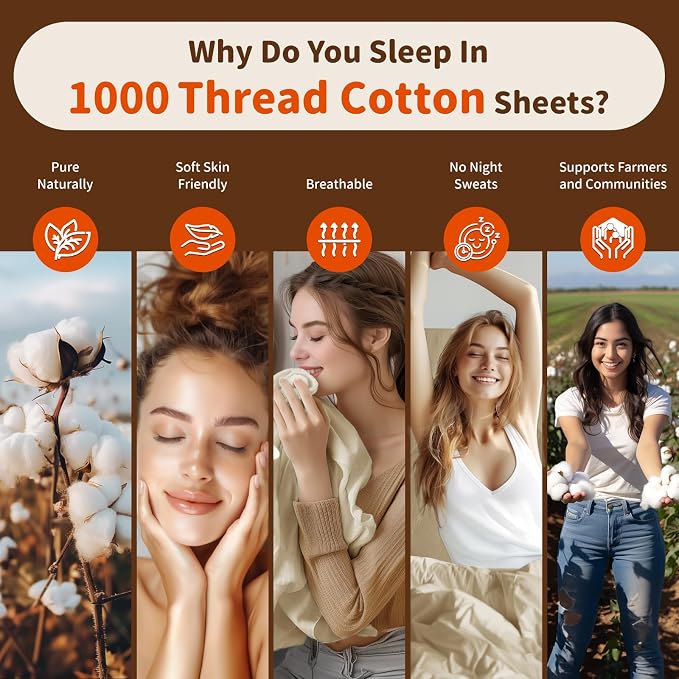 LBRO2M 1000 Thread Count 100% Egyptian Cotton Sheets Set Twin XL, 3 Piece Sets - Image 4