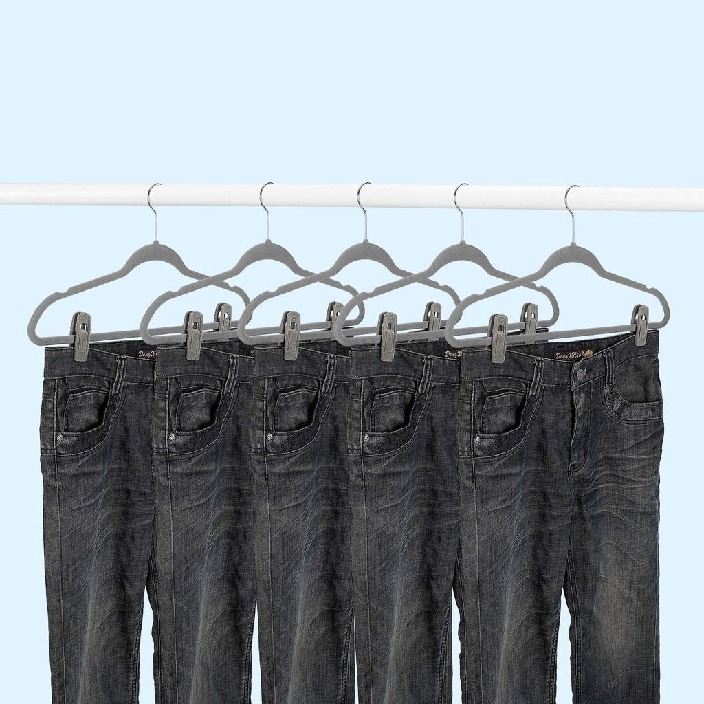 Grey Velvet Clips for Velvet Hangers - 20 PCS Gray Non Slip Velvet Hanger Clip, Pants Hanger Velvet Clips Fit for Slim Velvet Hangers, Clothes-pins for Grey Velvet Hangers