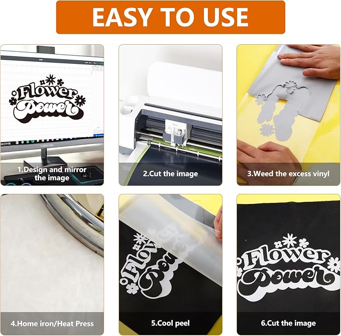 HTVVETUR Gray Iron on Vinyl Roll 12" x 100ft, HTV Heat Transfer Vinyl, Easy Cut - Image 4