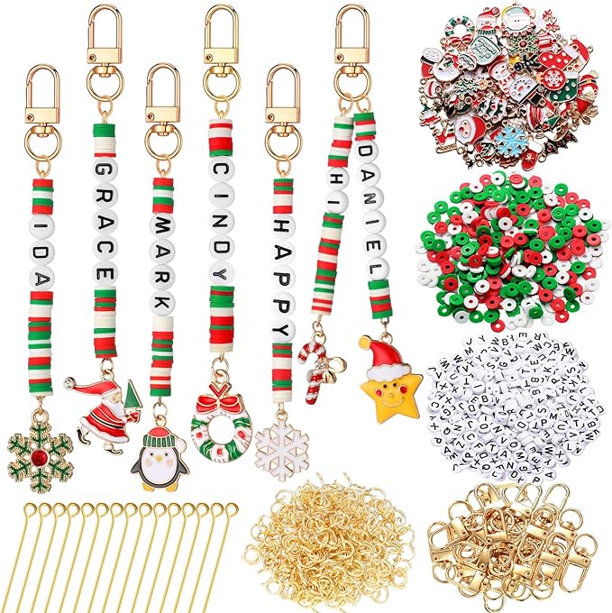 Tondiamo 2823 Pcs Christmas Bead Keychain DIY Craft Making Kit Christmas Key by Tondiamo