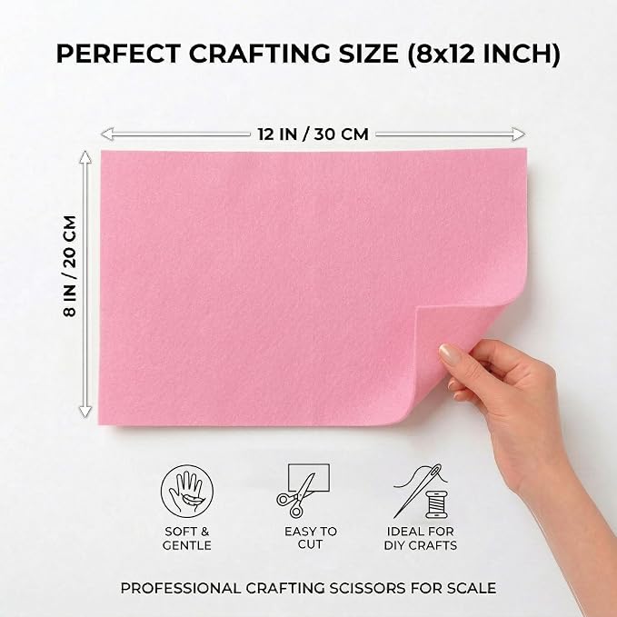 Soft Pink Felt Fabric Sheets for Crafts, 8 x 12 Inch Felt Squares, Patchwork - Image 2