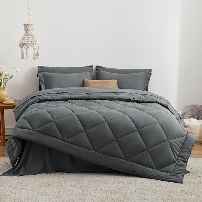 Love's cabin Full Comforter Set Dark Grey, 7 Pieces Full Bed in a Bag, All - Image 2