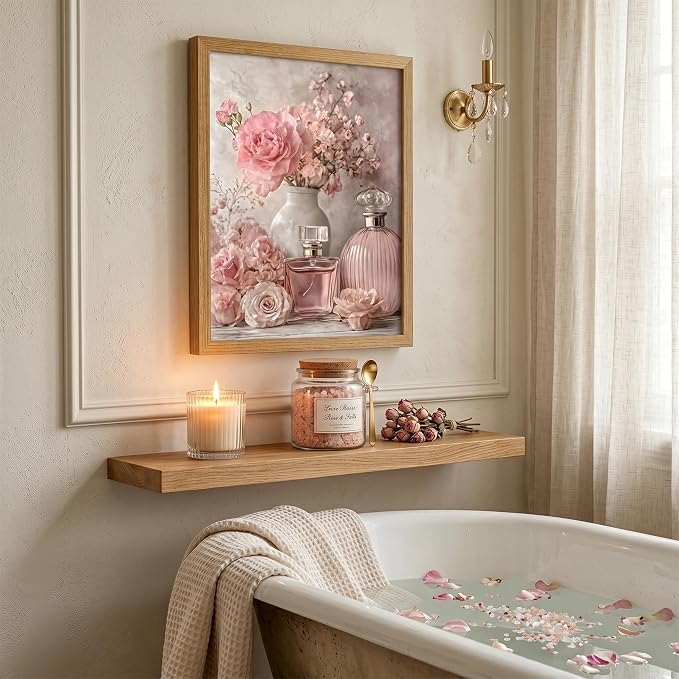 REWBKFIM Pink Floral Canvas Wall Art Vintage Perfume Bottle Rose Flower - Image 4