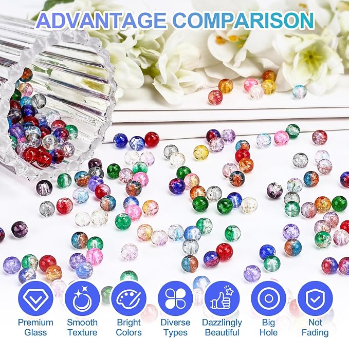 XSEINO About 1200+ PCS 6mm Golden Silk Style Glass Beads Bracelet Making Kit - Image 4