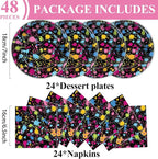 48Pcs Neon Glow in the Dark Paper Dessert Plates and Napkins Neon Party - Image 2