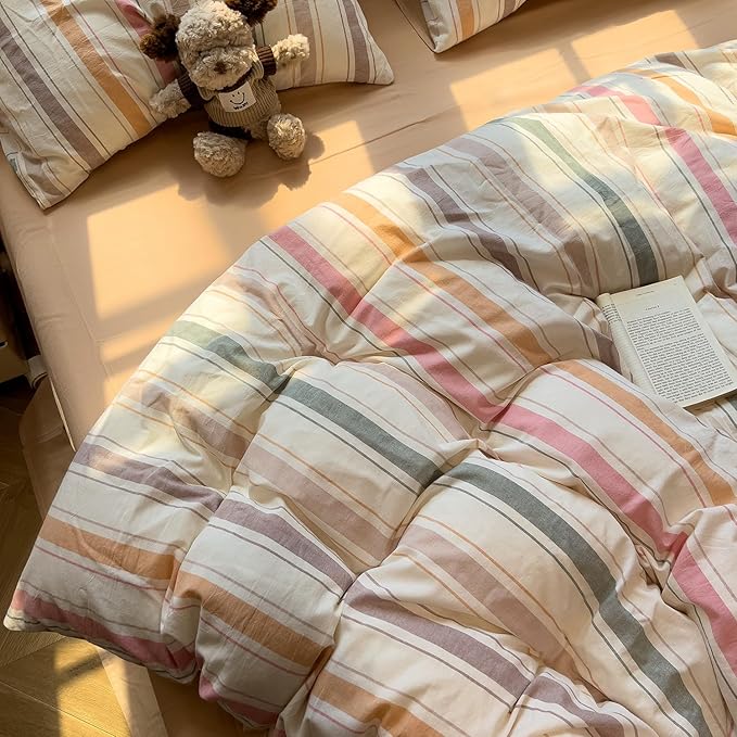 mixinni Vintage Striped Duvet Cover Set Twin XL, 3-Piece 100% Washed Cotton - Image 3