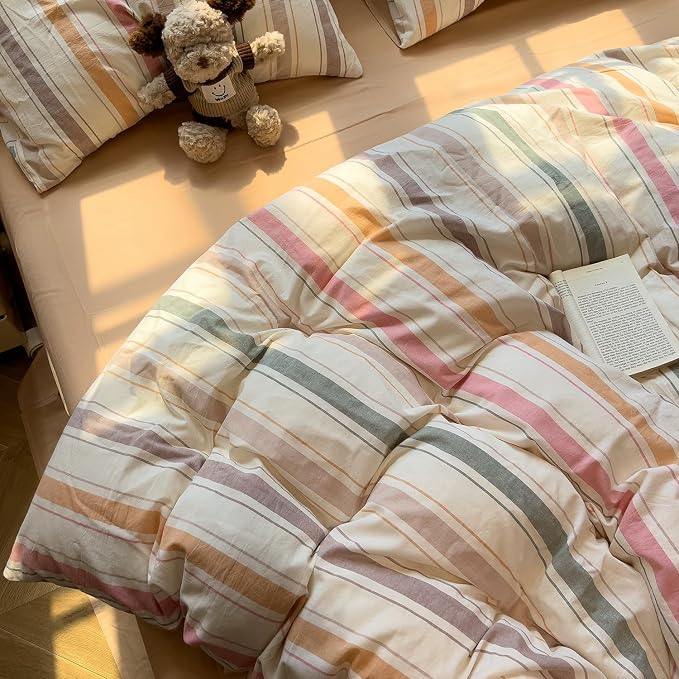 mixinni Vintage Striped Duvet Cover Set Full, 3-Piece 100% Washed Cotton - Image 3