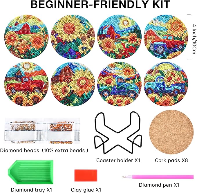 Flowers Diamond Art Painting Coasters Kit - Image 2