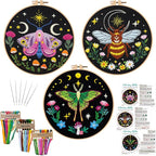 Nuberlic 3 Pack Embroidery Kit for Adults Beginners, Stamped Cross Stitch Moth by Nuberlic