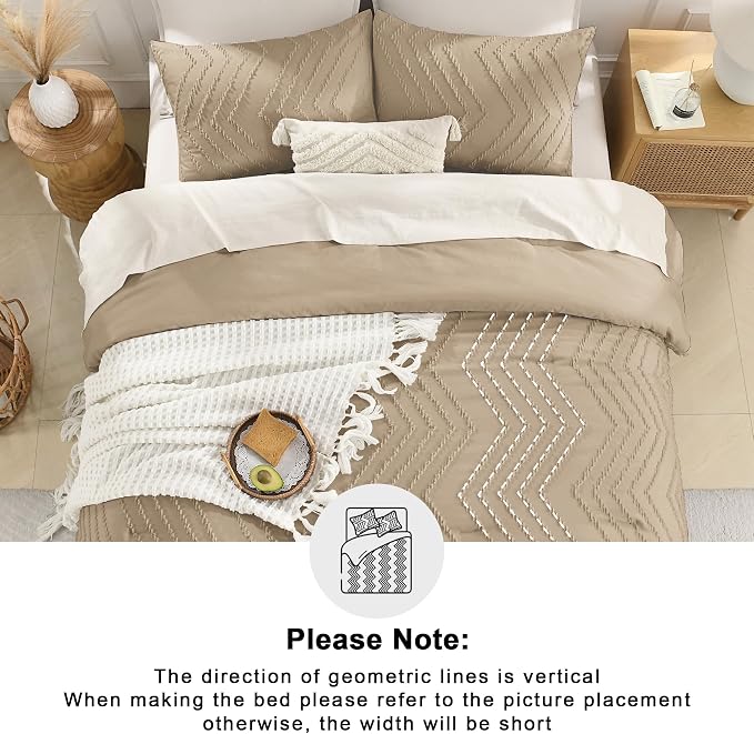 Andency Taupe Comforter Set Queen Size, Boho Soft Warm Tufted Bedding Comforter - Image 5