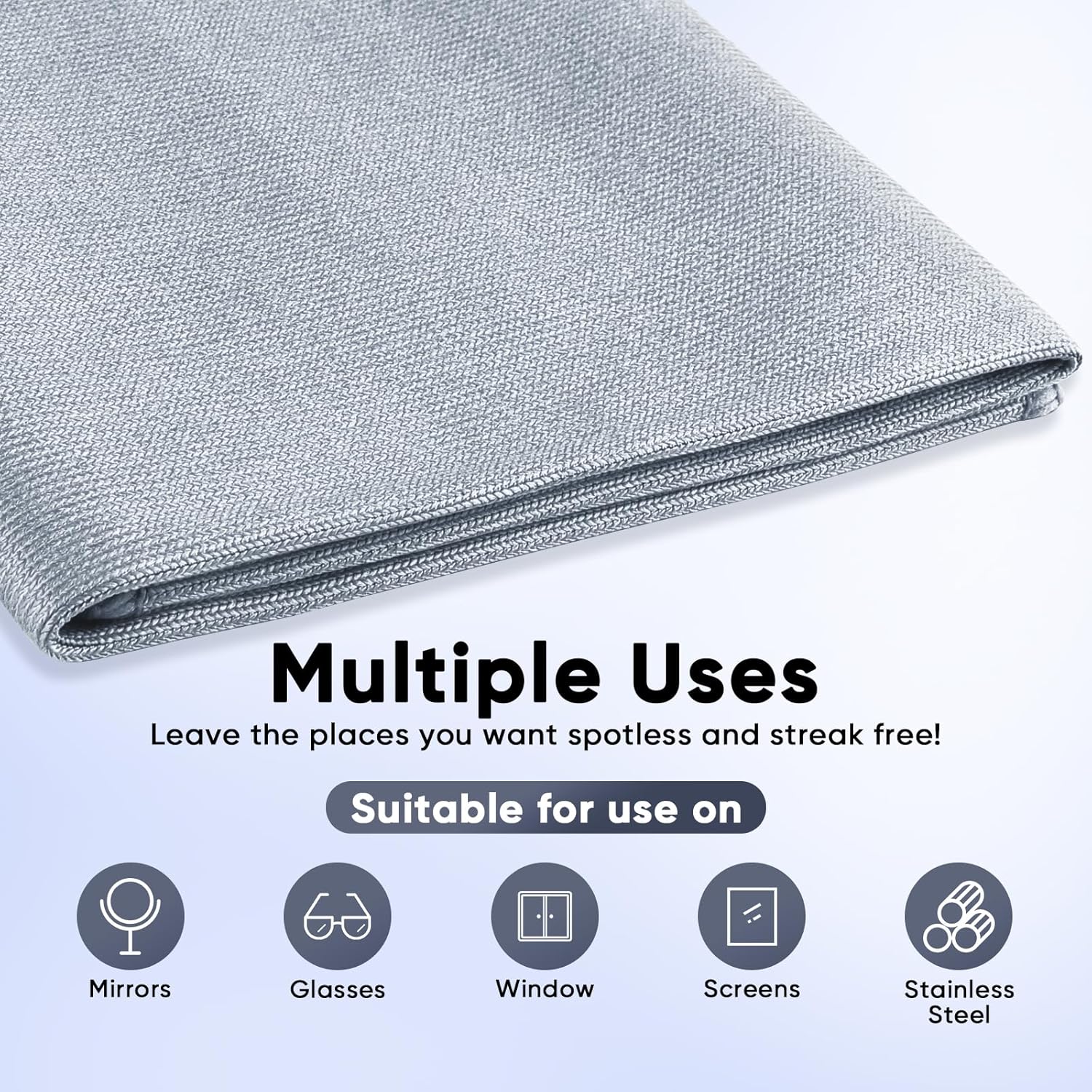 HOMEXCEL Microfiber Glass Cleaning Cloth 12 PK, Lint Free Streak Free, Reusable Cleaning Cloth for Cleaning Windows, Glasses, Mirrors, Screens, Stainless Steel, and More Grey-12”×12”