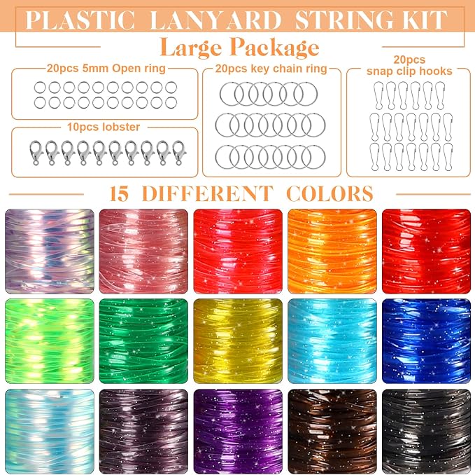 KAMJUNTAR Craft Kit, 15 Rolls Glitter & Laser Lanyard String - Image 3