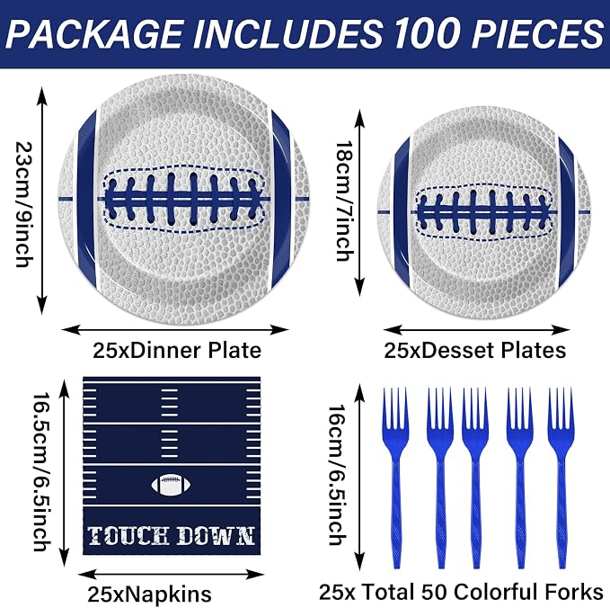 Qyeahkj 25 Guests Cowboys Football Party Plates and Napkins Supplies American - Image 2