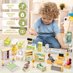 Toyssa Wooden Dollhouse Furniture Set, Pretend Play Toys Birthday Gift - Image 5