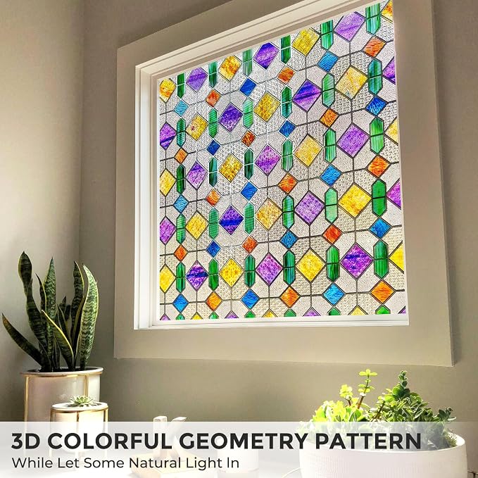 Coavas Window Privacy Film Stained Glass Window Clings Upgrade 3D Rainbow - Image 4