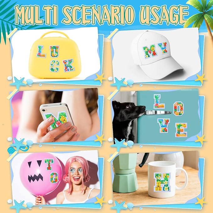 WILLBOND 52 Pcs Hawaii Luau Alphabet Patches 2.8 Inch Self Adhesive Letter - Image 5