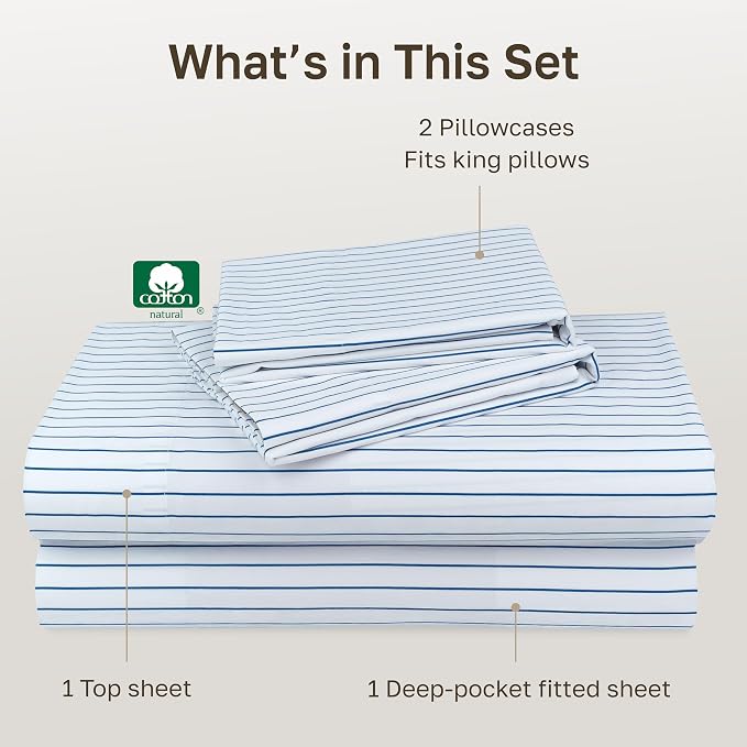 California Design Den Printed Striped Cal King Sheet Set - Image 4