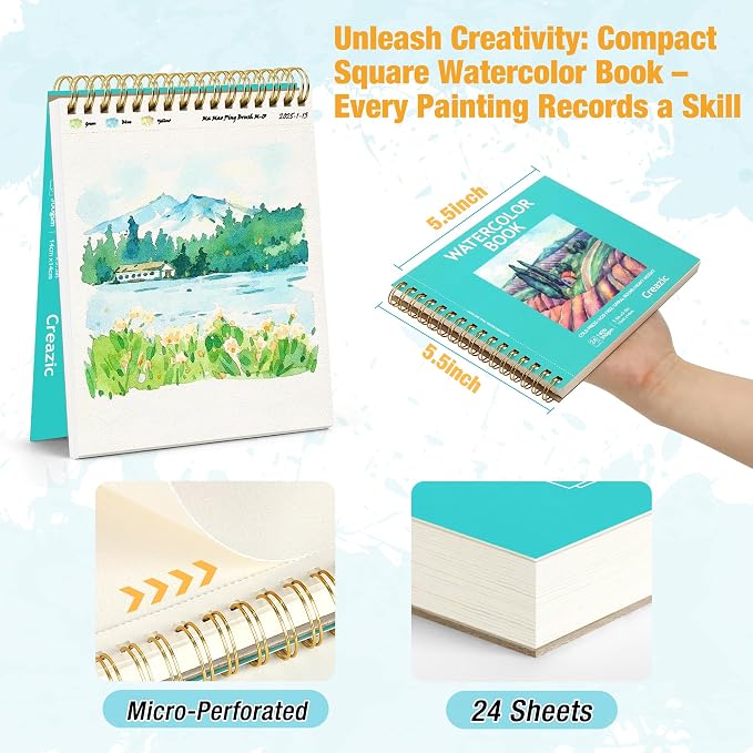 Creazic 2-Pack 5.5"x5.5" Square Watercolor Sketchbook | Premium Artist Paper - Image 2