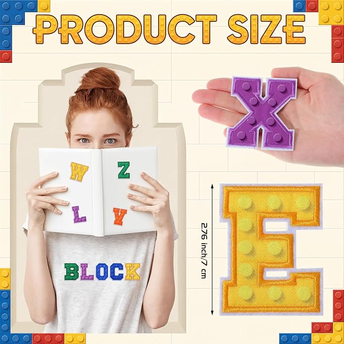 WILLBOND 52 Pcs Building Blocks Board Alphabet Patches 2.8 Inch Self Adhesive - Image 2