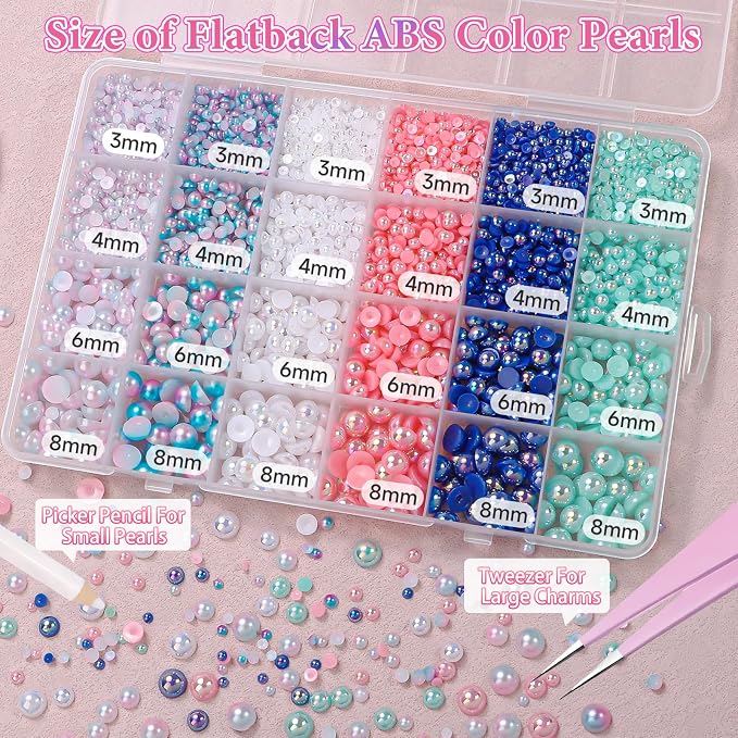 9000Pcs Blue Mermaid White Pink Flatback Pearls - Image 2