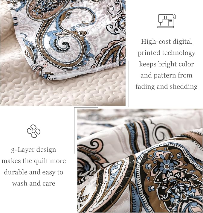 Whale Flotilla Reversible Printed Quilts Queen Size, Extra Soft Boho Paisley - Image 6