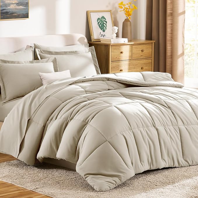 CozyLux King Size Comforter Set Oatmeal - Image 9