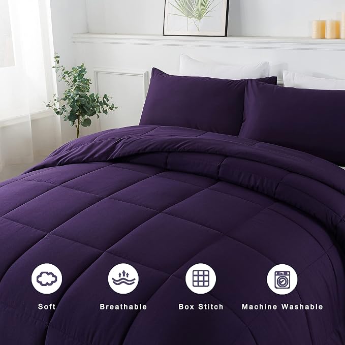 DOWNCOOL Full Size Purple Bedding Comforter Set - Image 3