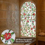 Coavas Window Privacy Film Stained Glass Window Clings 3D Red Rose Decorative - Image 4