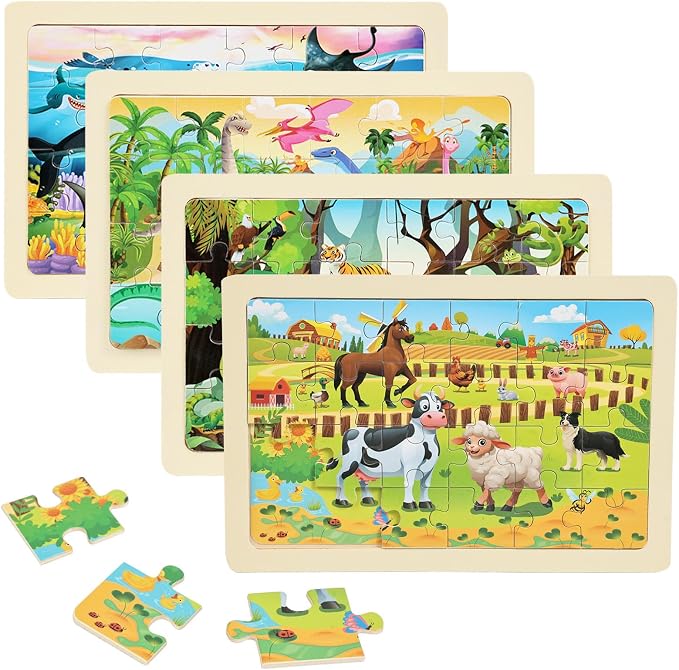 Wooden Puzzles for Kids Ages 4-6, 24 Piece Vehicle Car Construction Jigsaw by Unknown