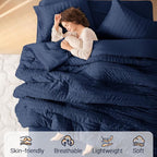 MUXHOMO 7 Pieces Queen Comforter Set, Seersucker Bed in a Bag Queen Size - Image 2