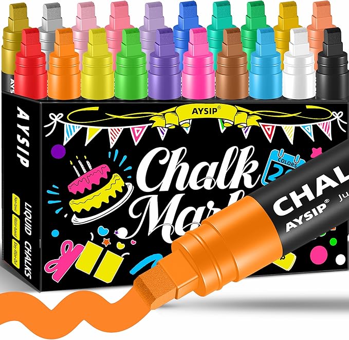 Window Chalk Markers for Blackboard，20 Colors Washable Glass Jumbo Liquid Chalk by AYSIP