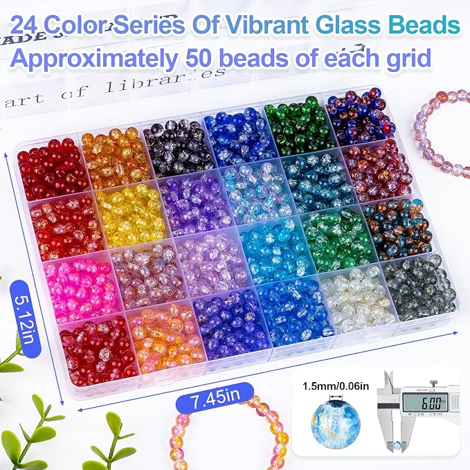 XSEINO About 1200+ PCS 6mm Golden Silk Style Glass Beads Bracelet Making Kit - Image 3