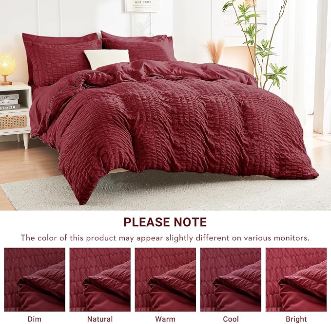 HYMOKEGE Burgundy Twin Comforter Set Seersucker 5 Pieces, All Season Luxury Bed - Image 6