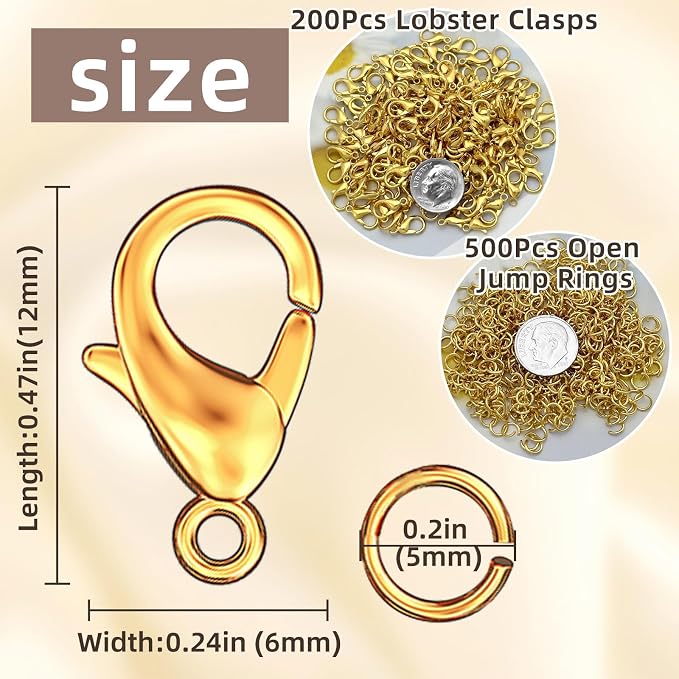 MKCYD 700Pcs Lobster Claw Clasps and Open Jump Rings Set, 14K Gold and Silver - Image 2