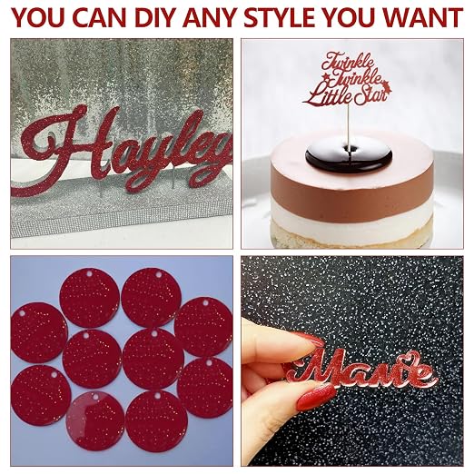 3 Pcs Glitter Red Glossy Acrylic Sheets, 7.87 x 7.87 x 1/10 Inch Laser Cutting - Image 3