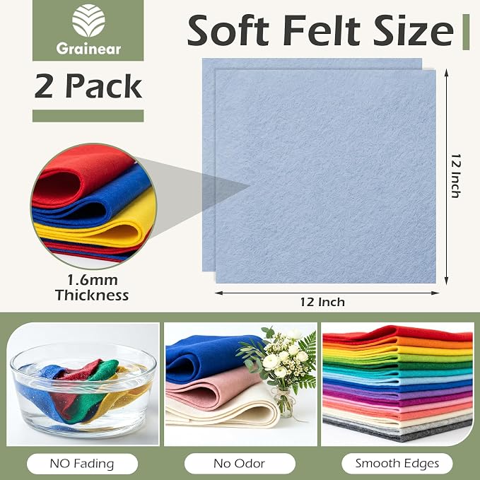 Dusty Blue Soft Felt Sheets for Crafts, 1.6mm Thick, Handmade Crafts, DIY - Image 3