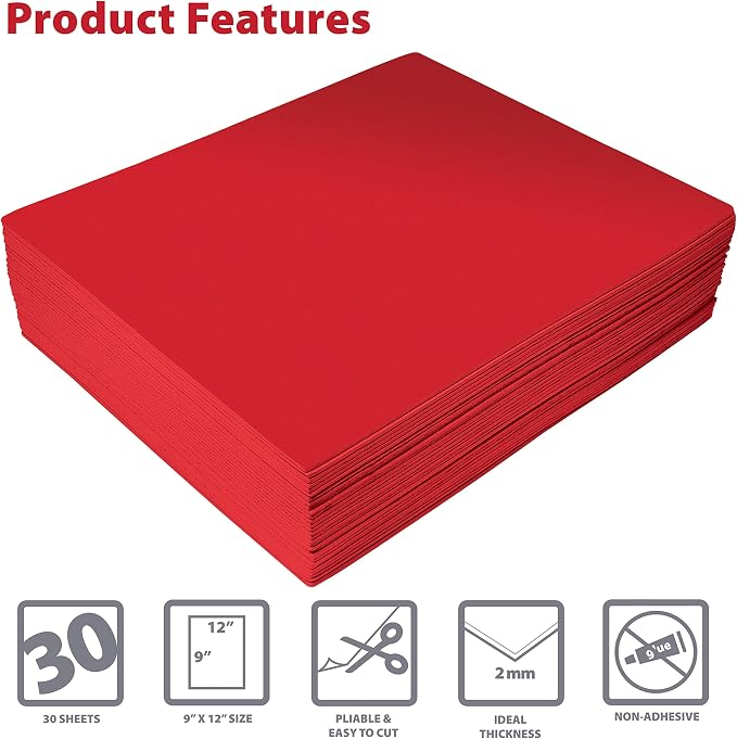 Better Office Products Red EVA Foam Sheets, 30 Pack, 2mm Thick, 9 x 12 Inch - Image 3