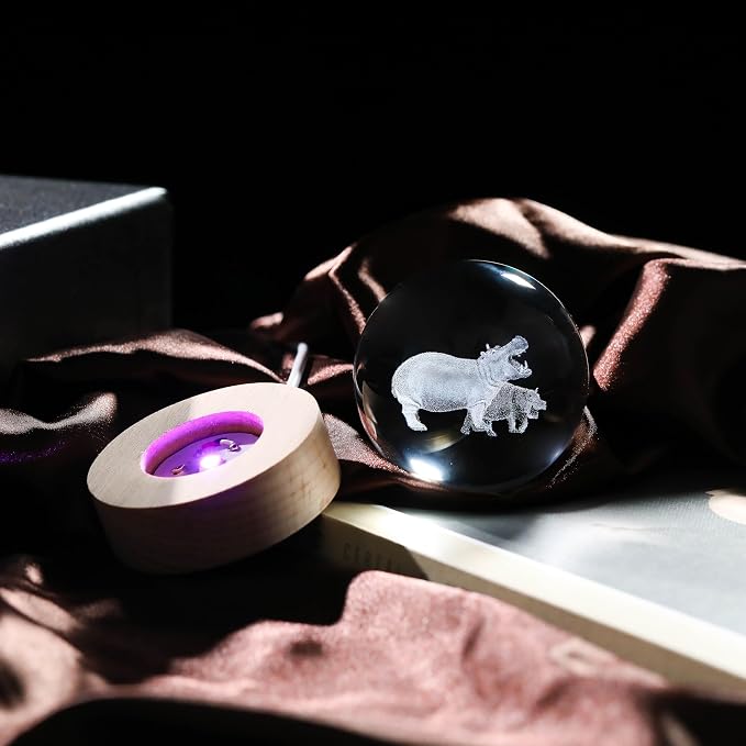 3D Hippopotamus Gifts for Women Crystals Ball 60mm - Image 3