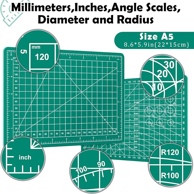 A5 Cutting Mat, 8in x 6in Small Self Healing Sewing Mat Rotary Cutting Mat - Image 2