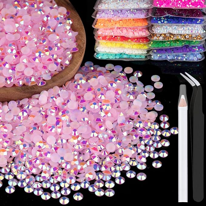 5000pcs 2mm Resin Rhinestones Bulk, Light Pink AB Flatback Round Jelly by BELLEBOOST