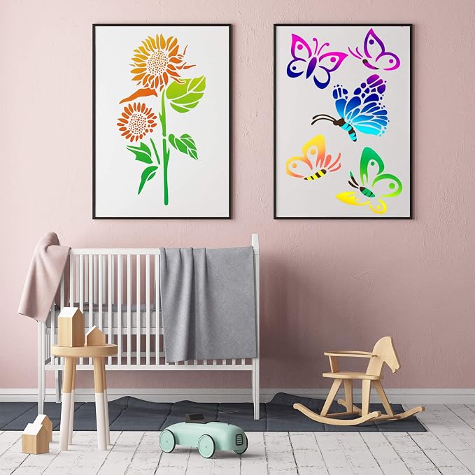 8 Pieces Sunflower Butterflies Painting Stencils Flower Butterfly Stencil Kit - Image 4