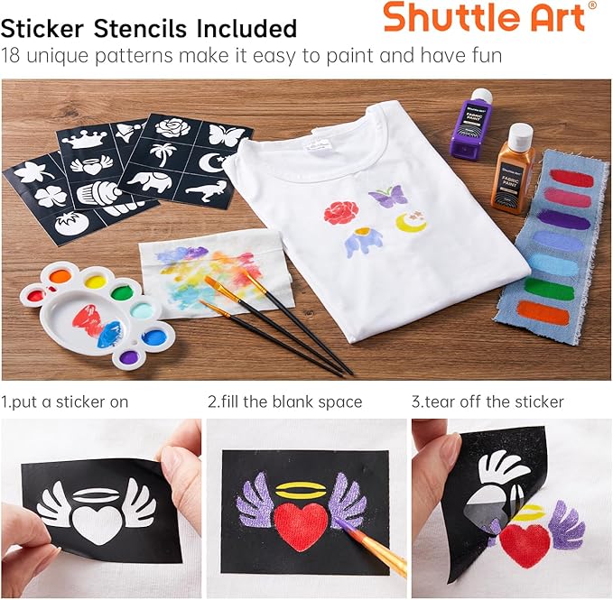 Shuttle Art Fabric Paint, 18 Colors Permanent Soft Fabric Paint in Bottles - Image 5