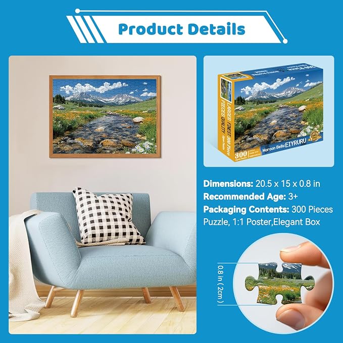 300 Pieces Nature Puzzle for Adults, Maroon Bells Mountain Lake Landscape Large - Image 5