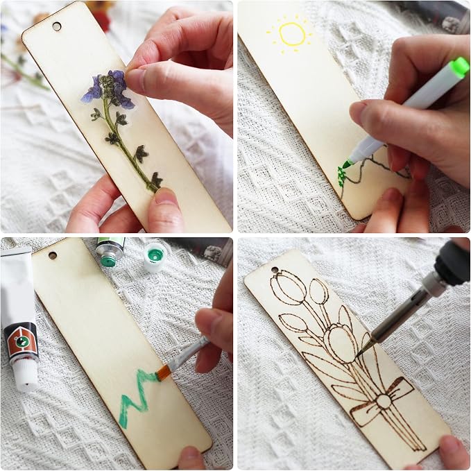 SWATOM Wood Bookmarks Blank DIY Wooden Bookmark Craft Bulk 30 PCS Unfinished - Image 4