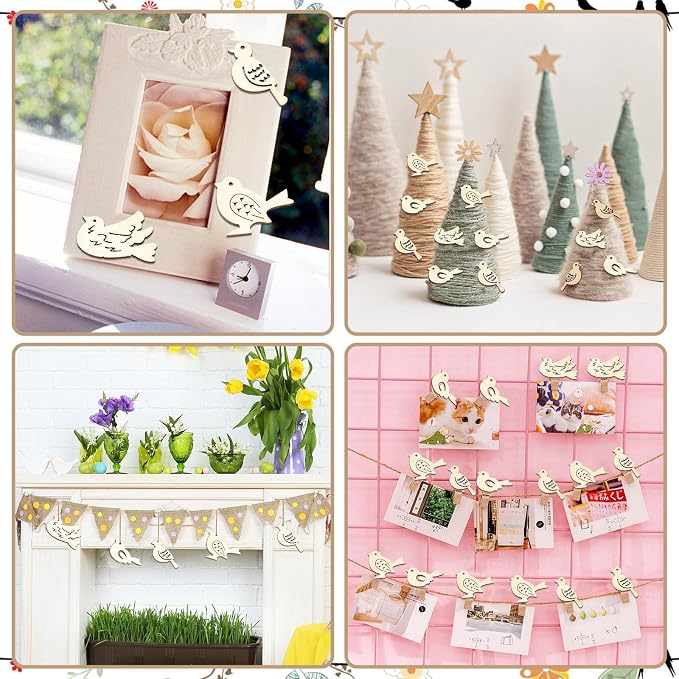 200 pcs Mixed Styles Bird Theme Undyed Wood Cutout Charms Spring Animal Wood - Image 7