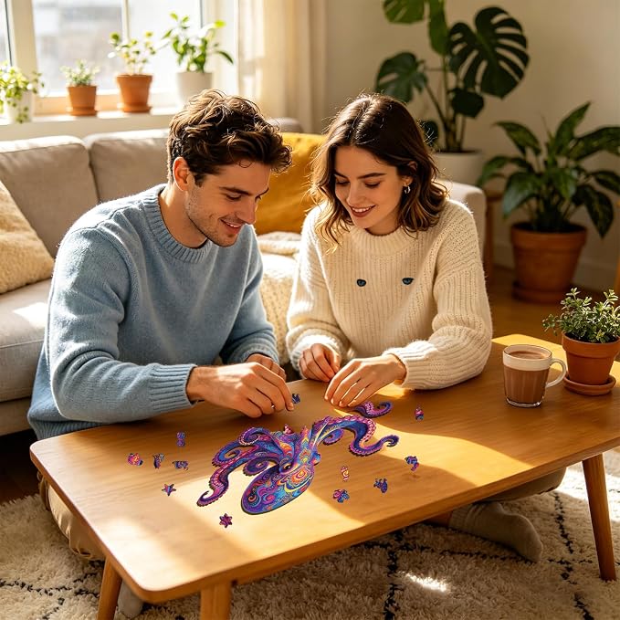 200pcs Wooden Puzzles for Adults Unique Animal Shaped Pieces Colorful Octopus - Image 6