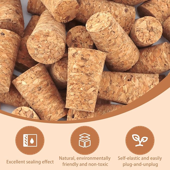 100 Pack Tapered Cork Plugs, Natural Cork Stoppers - Image 3